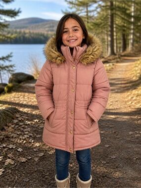 Ci Sono Kids Girls Light Pink Faux Fur Hood Puffer Jacket Size 10
